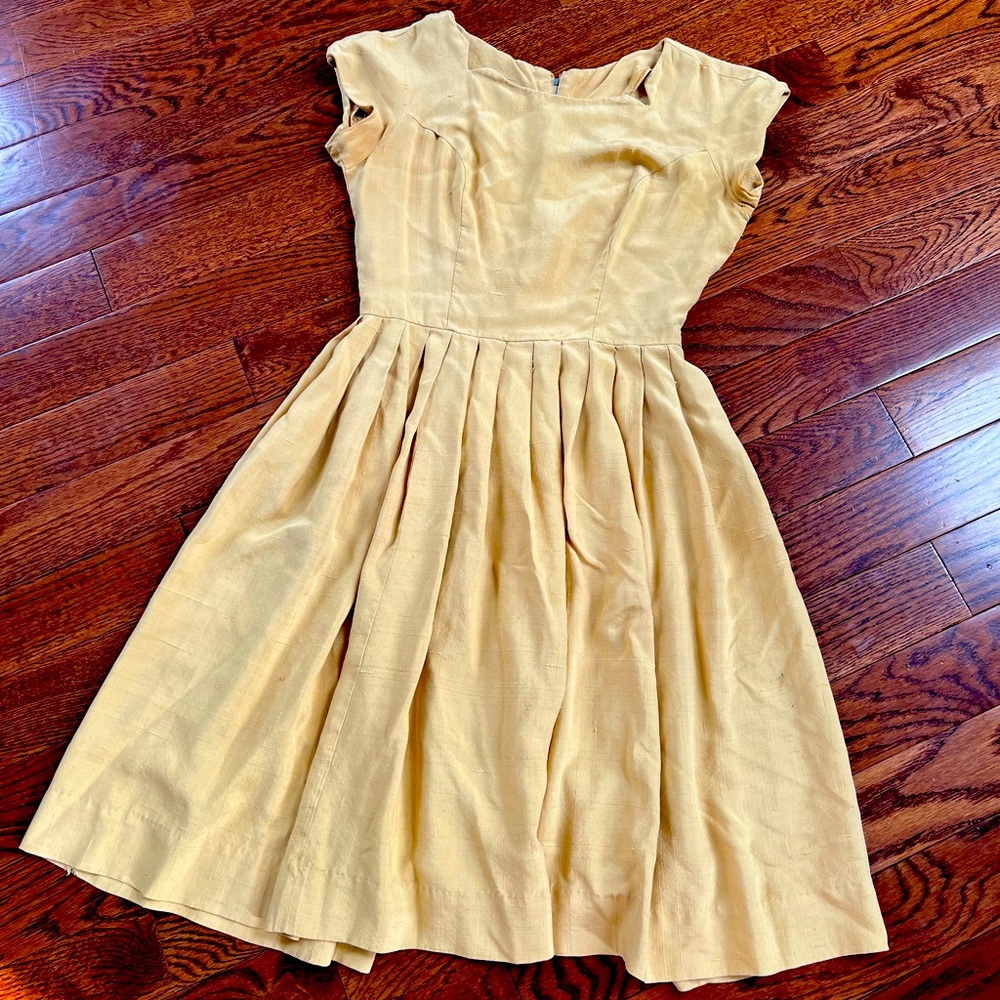True Vintage Classic Yellow Pleated Fit-and-Flare Dress - Women's
